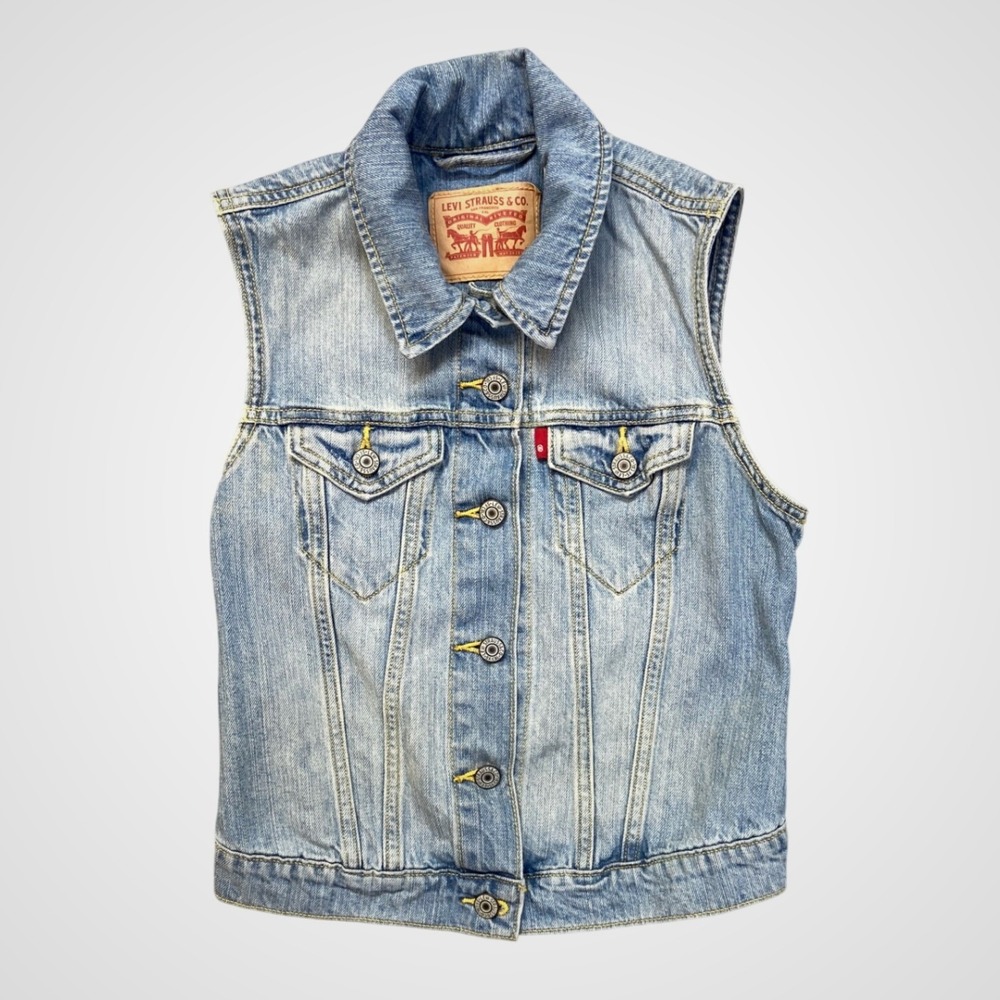 Levi Strauss Denim Trucker Vest Womens XS Light Wash Excellent Button Front